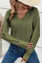 Load image into Gallery viewer, Decorative Button V-Neck Long Sleeve T-Shirt