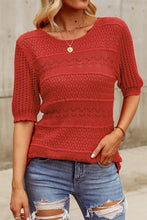 Load image into Gallery viewer, Openwork Round Neck Half Sleeve Knit Top
