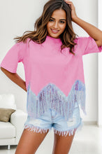 Load image into Gallery viewer, Fringe Round Neck Short Sleeve T-Shirt