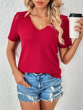 Load image into Gallery viewer, Lace Detail V-Neck Short Sleeve T-Shirt