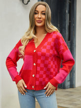 Load image into Gallery viewer, Plaid V-Neck Dropped Shoulder Cardigan