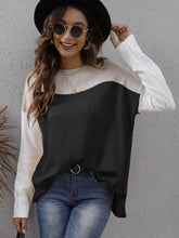 Load image into Gallery viewer, Color Block Round Neck Dropped Shoulder Sweater