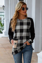 Load image into Gallery viewer, Plaid Round Neck Long Sleeve T-Shirt