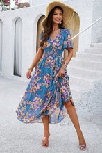Load image into Gallery viewer, Smocked Floral V-Neck Short Sleeve Dress