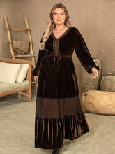 Load image into Gallery viewer, Plus Size V-Neck Balloon Sleeve Maxi Dress