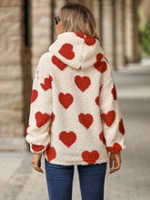Load image into Gallery viewer, Fuzzy Heart Pocketed Dropped Shoulder Hoodie