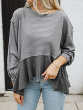 Load image into Gallery viewer, Waffle-Knit Round Neck Dropped Shoulder T-Shirt