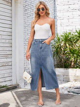 Load image into Gallery viewer, Slit Midi Denim Skirt with Pockets