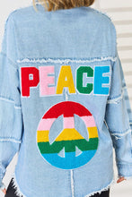 Load image into Gallery viewer, PEACE Raw Hem Dropped Shoulder Denim Top