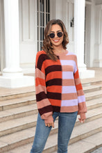 Load image into Gallery viewer, Round Neck Long Sleeve Color Block Dropped Shoulder Pullover Sweater