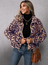 Load image into Gallery viewer, Drawstring Leopard Zip Up Jacket
