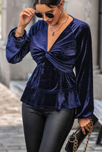 Load image into Gallery viewer, Twisted Layered Plunge Raglan Sleeve Blouse