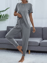 Load image into Gallery viewer, Round Neck Short Sleeve Top and Pants Set