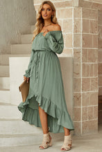 Load image into Gallery viewer, Drawstring Off-Shoulder Flounce Sleeve Dress