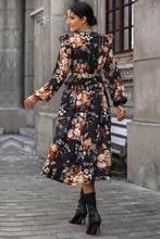 Load image into Gallery viewer, Floral Surplice Tie Front Ruffle Hem Midi Dress