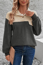 Load image into Gallery viewer, Color Block Quarter Button Dropped Shoulder Sweatshirt