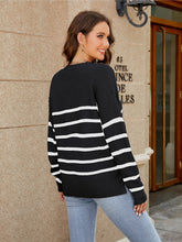 Load image into Gallery viewer, V-Neck Striped Dropped Shoulder Sweater
