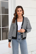 Load image into Gallery viewer, Button-Down Stripe &amp; Plaid Contrast Pattern Cardigan