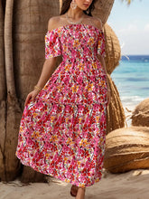 Load image into Gallery viewer, Slit Floral Off-Shoulder Short Sleeve Dress