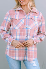 Load image into Gallery viewer, Plaid Pocketed Collared Neck Button Up Jacket