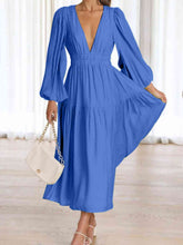Load image into Gallery viewer, Deep V-Neck Balloon Sleeve Plain Maxi Dress