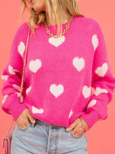 Load image into Gallery viewer, Heart Round Neck Drop Shoulder Sweater