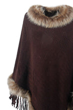 Load image into Gallery viewer, Faux Fur Trim Fringed Poncho