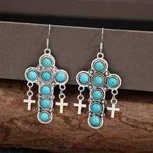 Load image into Gallery viewer, Artificial Turquoise Cross Shape Earrings