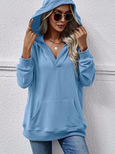 Load image into Gallery viewer, V-Neck Drop Shoulder Long Sleeve Hoodie