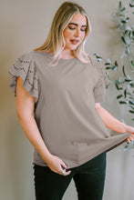 Load image into Gallery viewer, Plus Size Eyelet Round Neck Short Sleeve Blouse