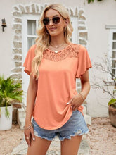 Load image into Gallery viewer, Lace Detail Round Neck Short Sleeve T-Shirt