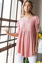 Load image into Gallery viewer, Heimish Full Size Waffle Knit V-Neck Babydoll Top