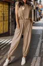 Load image into Gallery viewer, Drawstring Round Neck Cap Sleeve Jumpsuit