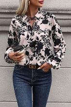 Load image into Gallery viewer, Printed Tie Neck Balloon Sleeve Blouse