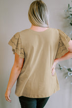 Load image into Gallery viewer, Plus Size Eyelet Round Neck Short Sleeve Blouse