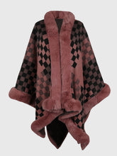 Load image into Gallery viewer, Checkered Faux Fur Trim Poncho