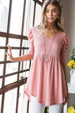 Load image into Gallery viewer, Heimish Full Size Waffle Knit V-Neck Babydoll Top