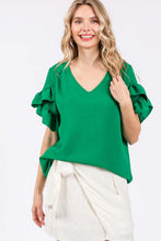 Load image into Gallery viewer, GeeGee Ruffled Short Sleeve V-Neck Blouse