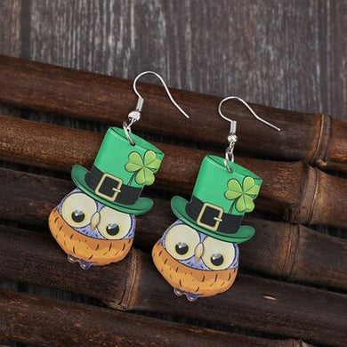 Owl Leprechaun Acrylic Dangle Earrings