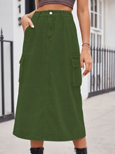 Load image into Gallery viewer, Slit Buttoned Denim Skirt with Pockets