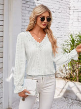 Load image into Gallery viewer, Applique V-Neck Flounce Sleeve T-Shirt