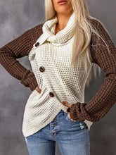 Load image into Gallery viewer, Contrast Decorative Button Turtleneck Sweater