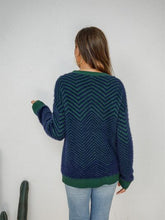 Load image into Gallery viewer, Striped Round Neck Dropped Shoulder Sweater