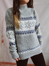 Load image into Gallery viewer, Geometric Mock Neck Dropped Shoulder Sweater