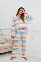 Load image into Gallery viewer, Striped Round Neck Long Sleeve Top and Drawstring Pants Lounge Set