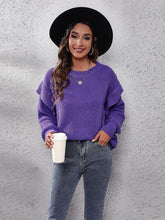 Load image into Gallery viewer, Ruffled Round Neck Dropped Shoulder Sweater
