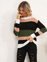 Load image into Gallery viewer, Striped Round Neck Dropped Shoulder Sweater