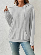Load image into Gallery viewer, Ribbed Dropped Shoulder Drawstring Hoodie