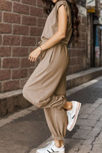Load image into Gallery viewer, Drawstring Round Neck Cap Sleeve Jumpsuit
