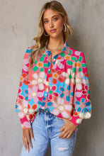 Load image into Gallery viewer, Floral Print Lantern Sleeve Collared Neck Shirt